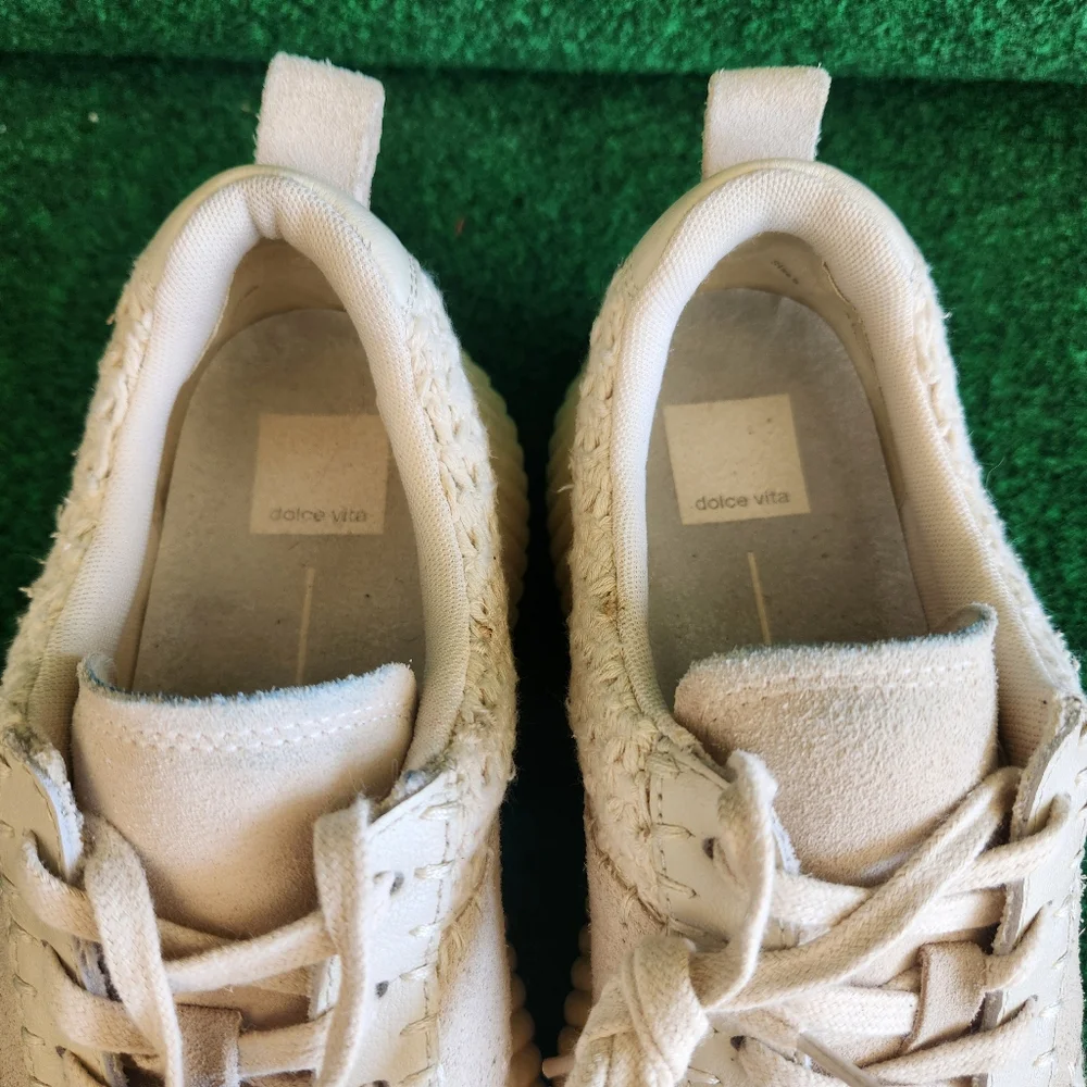 Dolce Vita Dolen Crochet & Leather Platform Sneakers Size 9 Ivory